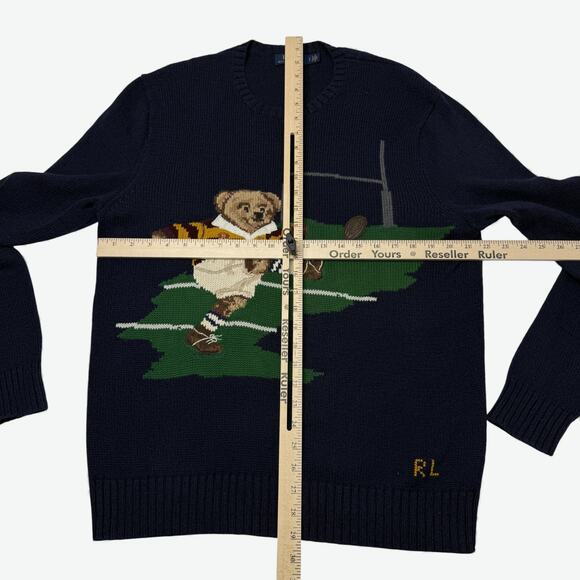Polo Ralph Lauren Polo Bear Sweater Rugby Mens Large Navy Cotton Linen Knit - Picture 6 of 11